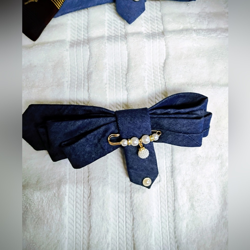 Elegant Navy Blue Bow Brooch Tie
